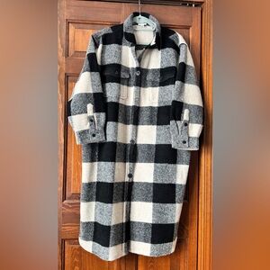 Basin and Range long oversized plaid coat - black and off-white